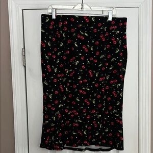 Cherry Print Black Skirt